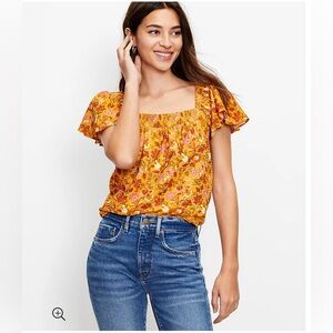 LOFT Floral Textured Flutter Sleeve Top
